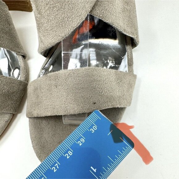 Carlos Santana Laura Grey Taupe Fabric Sandal Open Toe‎ Mule Stacked Block Heel - Picture 15 of 16